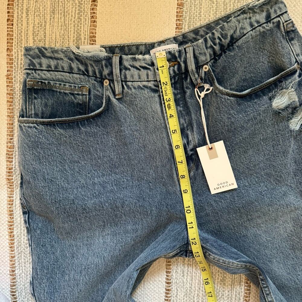 Good American 90’s Duster Blue 950 Straight Leg Distressed High Rise Jeans 14/32 - Picture 5 of 8